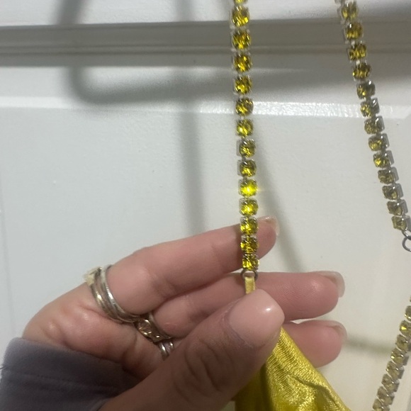 Meshki Sophie Rhinestone Satin Slip Mini Dress in Chartreuse Size Large - Picture 7 of 9